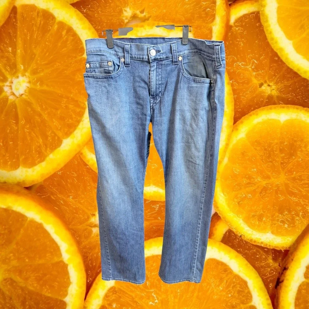 True Religion Ricky Relaxed Straight Leg Jeans Mens 36 Medium Wash Blue